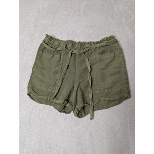 Lucky Brand Shorts Womens M Green Linen Blend High Waist Paperbag Waist Belt